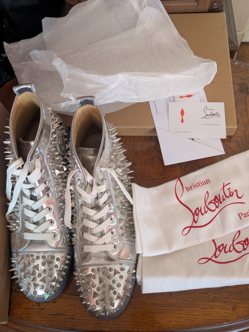 Christian Louboutin Metallic Silver Spike high-top sneakers- Size 48/14